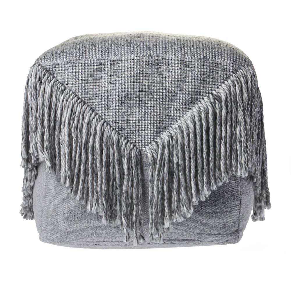Gray Distressed Wool Blend Ottoman Pouf. Picture 1