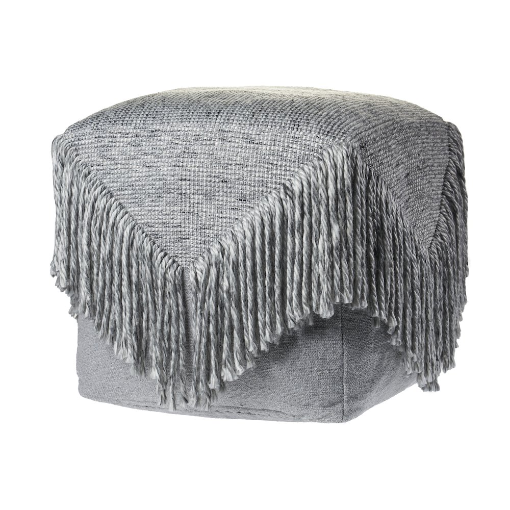 Gray Distressed Wool Blend Ottoman Pouf. Picture 2