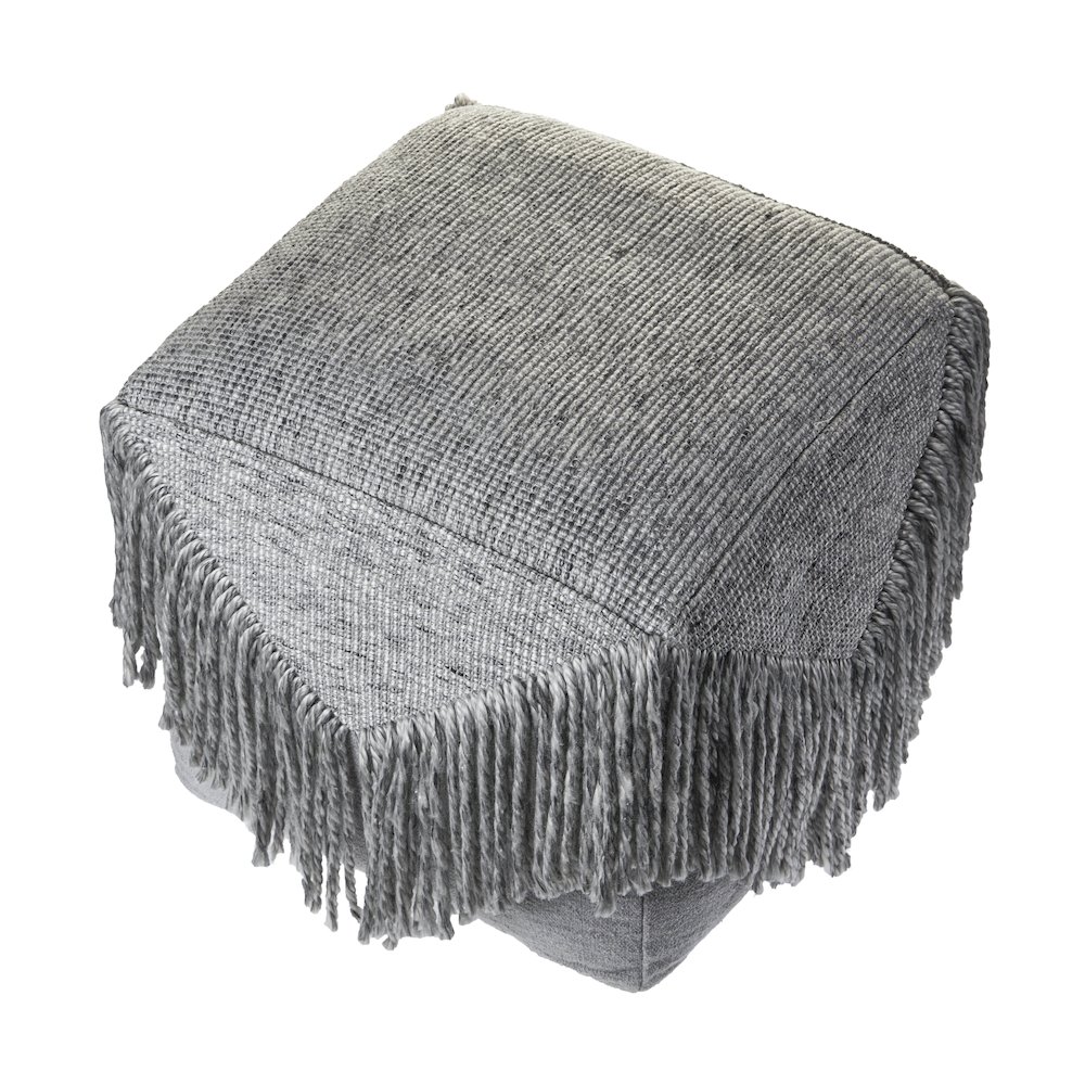 Gray Distressed Wool Blend Ottoman Pouf. Picture 3