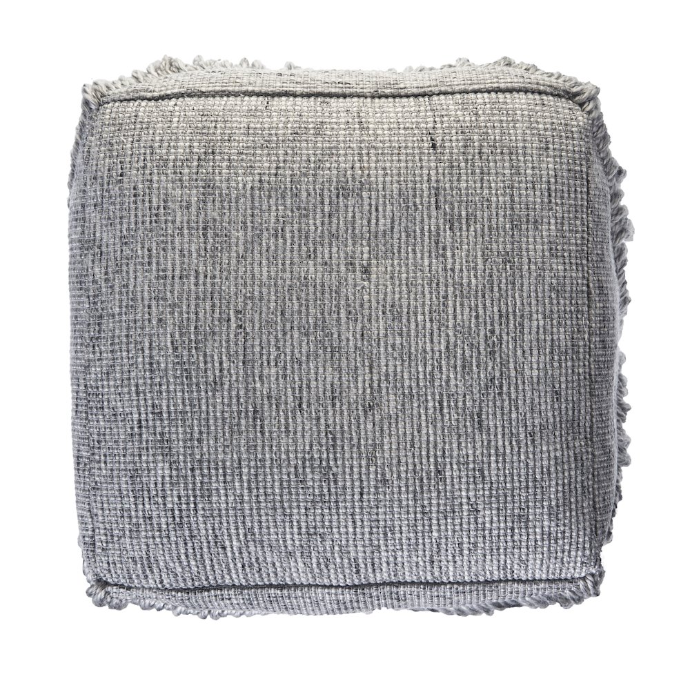 Gray Distressed Wool Blend Ottoman Pouf. Picture 4