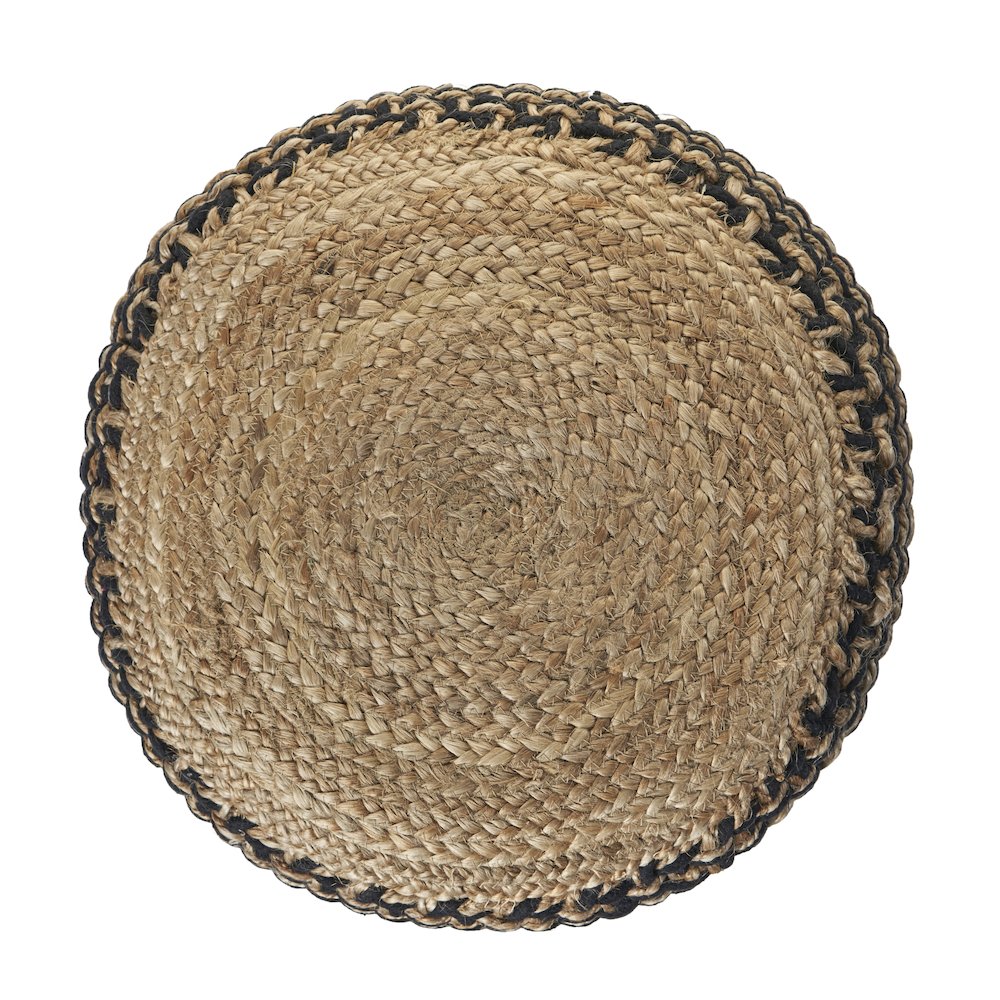 Tan/Black Geometric Hand-Woven All-Natural Jute Blend Ottoman Pouf. Picture 4