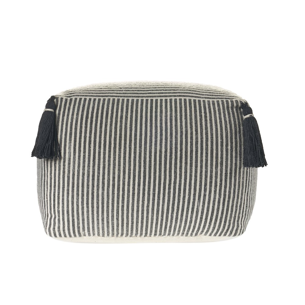 Gray/White Striped Hand-Woven All-Natural Cotton Ottoman Pouf. Picture 1