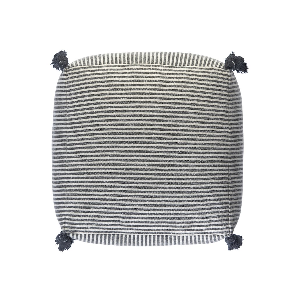 Gray/White Striped Hand-Woven All-Natural Cotton Ottoman Pouf. Picture 5