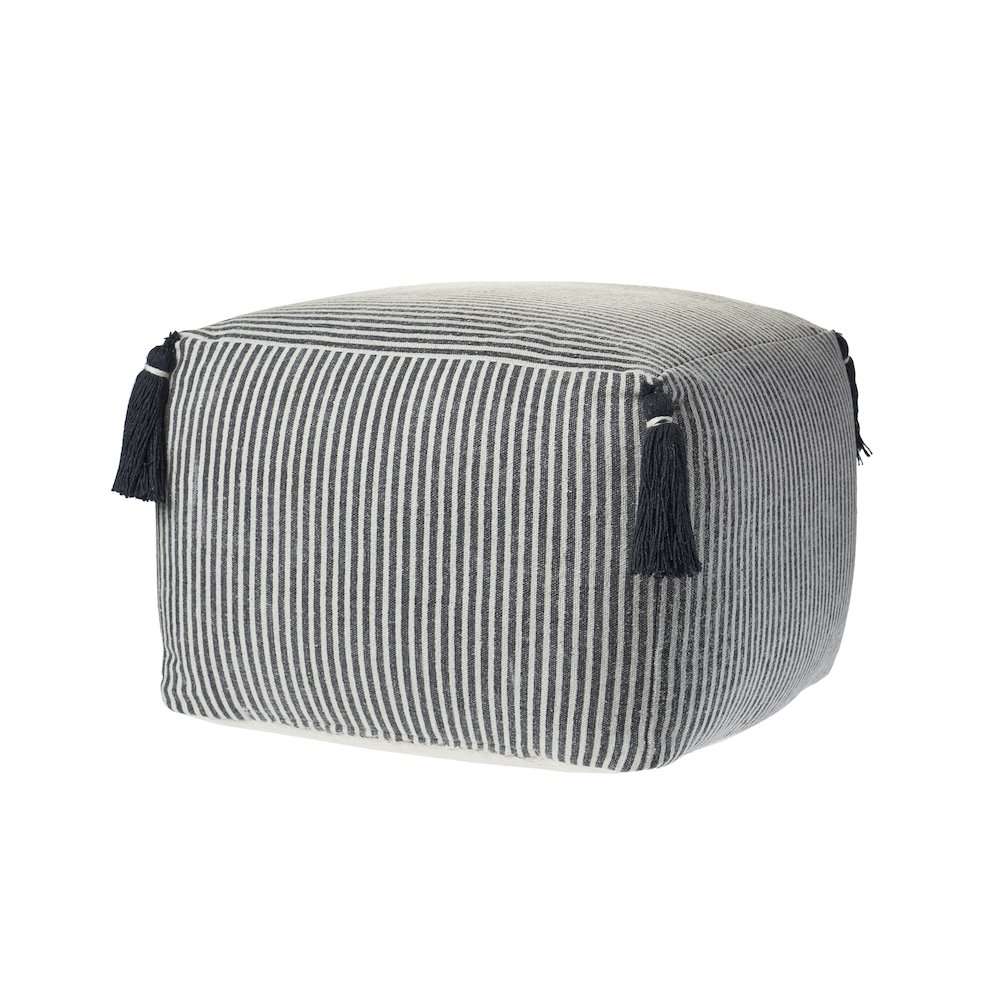 Gray/White Striped Hand-Woven All-Natural Cotton Ottoman Pouf. Picture 4