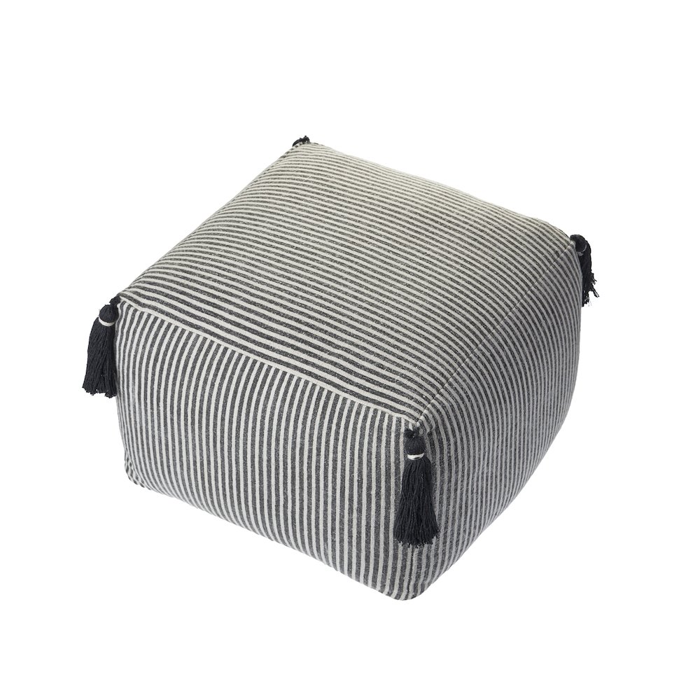 Gray/White Striped Hand-Woven All-Natural Cotton Ottoman Pouf. Picture 3