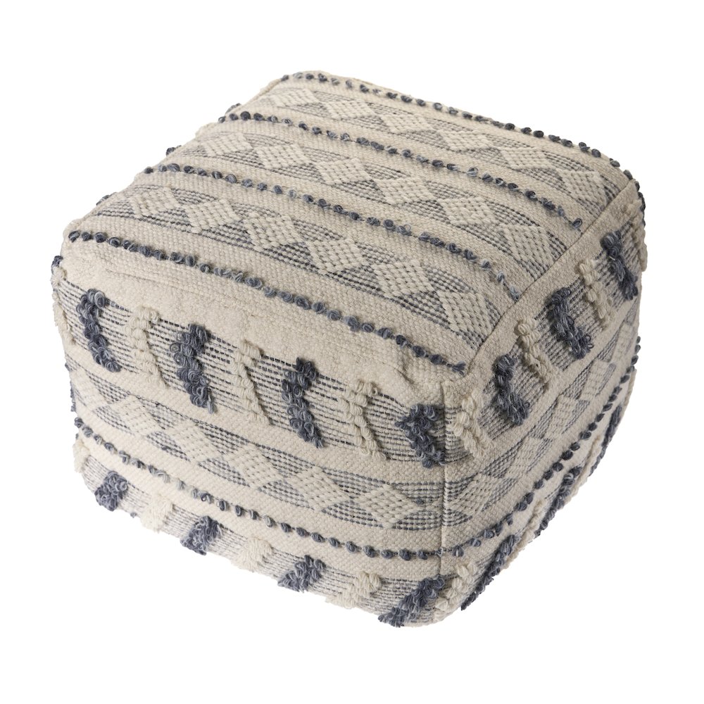 Navy/Ivory Striped Hand-Woven Wool Ottoman Pouf. Picture 3