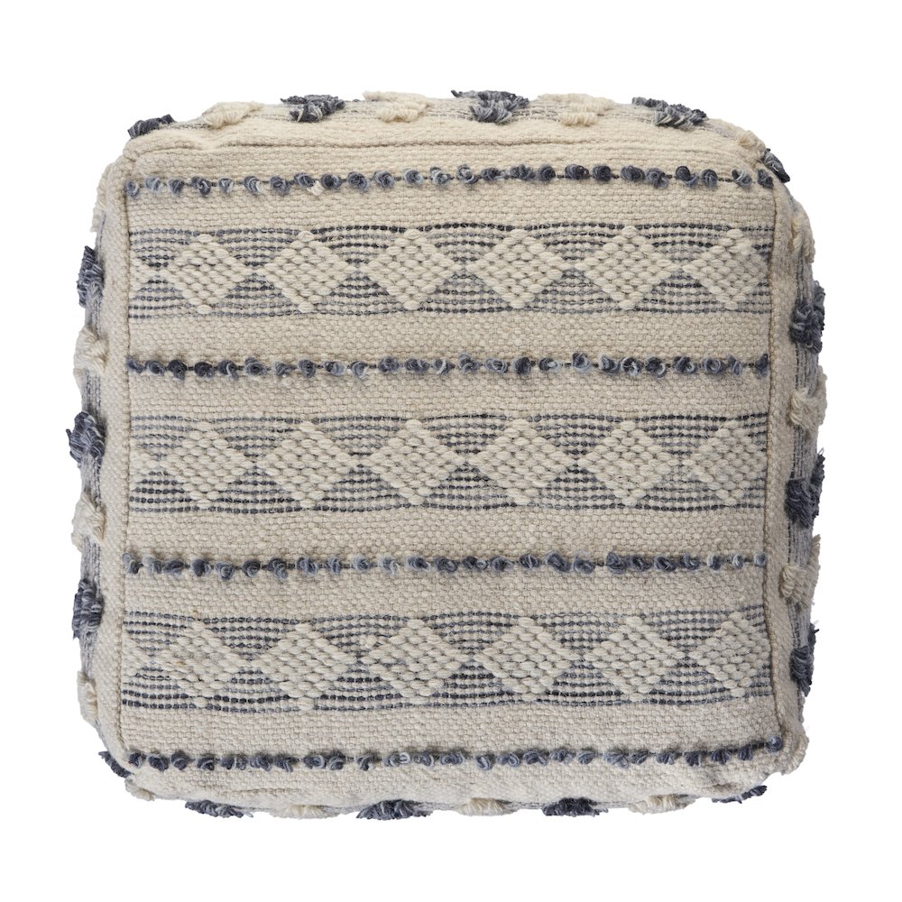Navy/Ivory Striped Hand-Woven Wool Ottoman Pouf. Picture 4