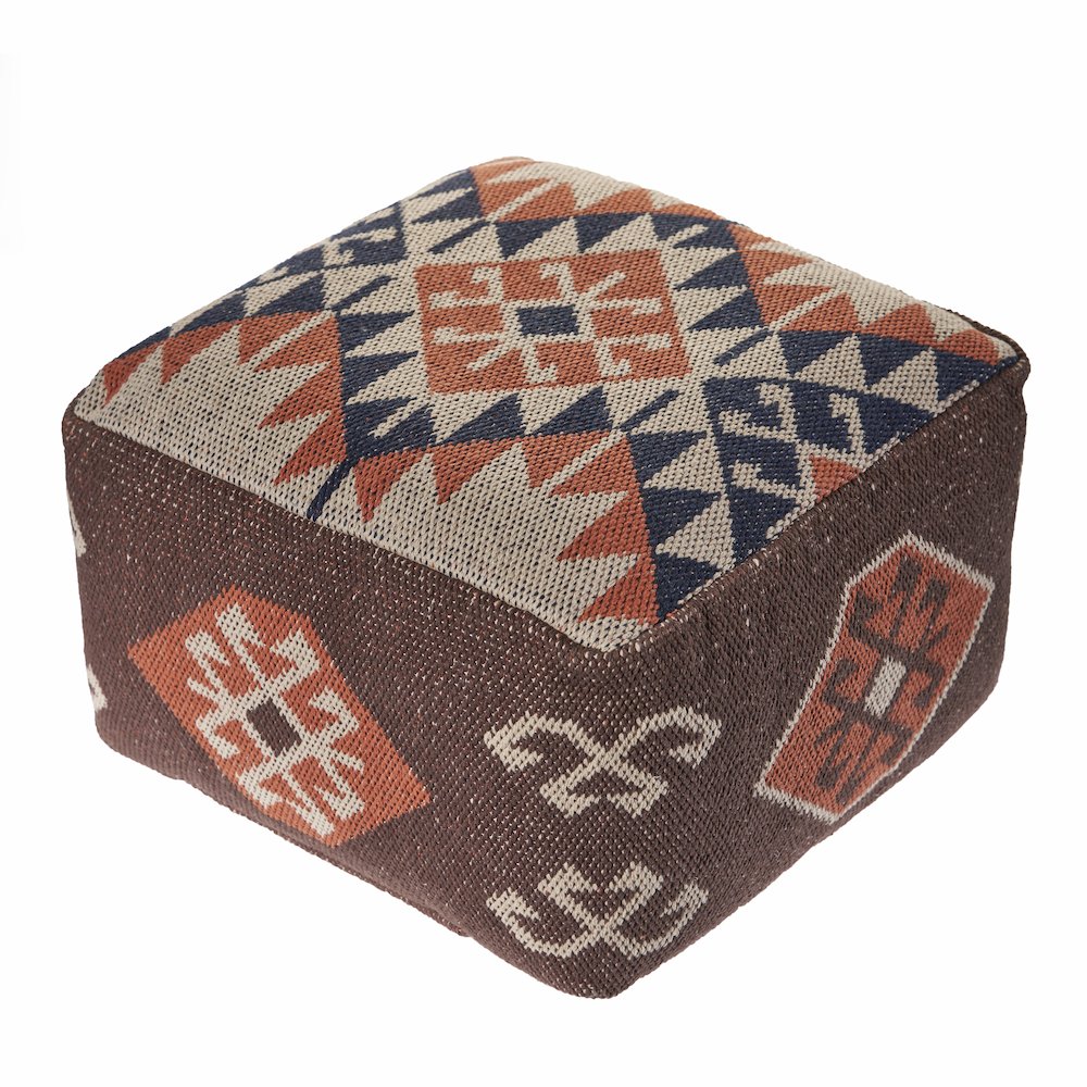Brown/Orange Tribal Cotton Blend Ottoman Pouf. Picture 3