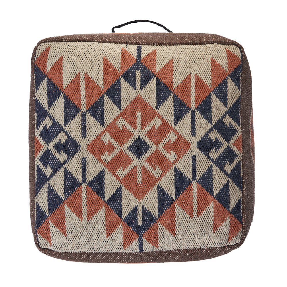 Brown/Orange Tribal Cotton Blend Ottoman Pouf. Picture 4