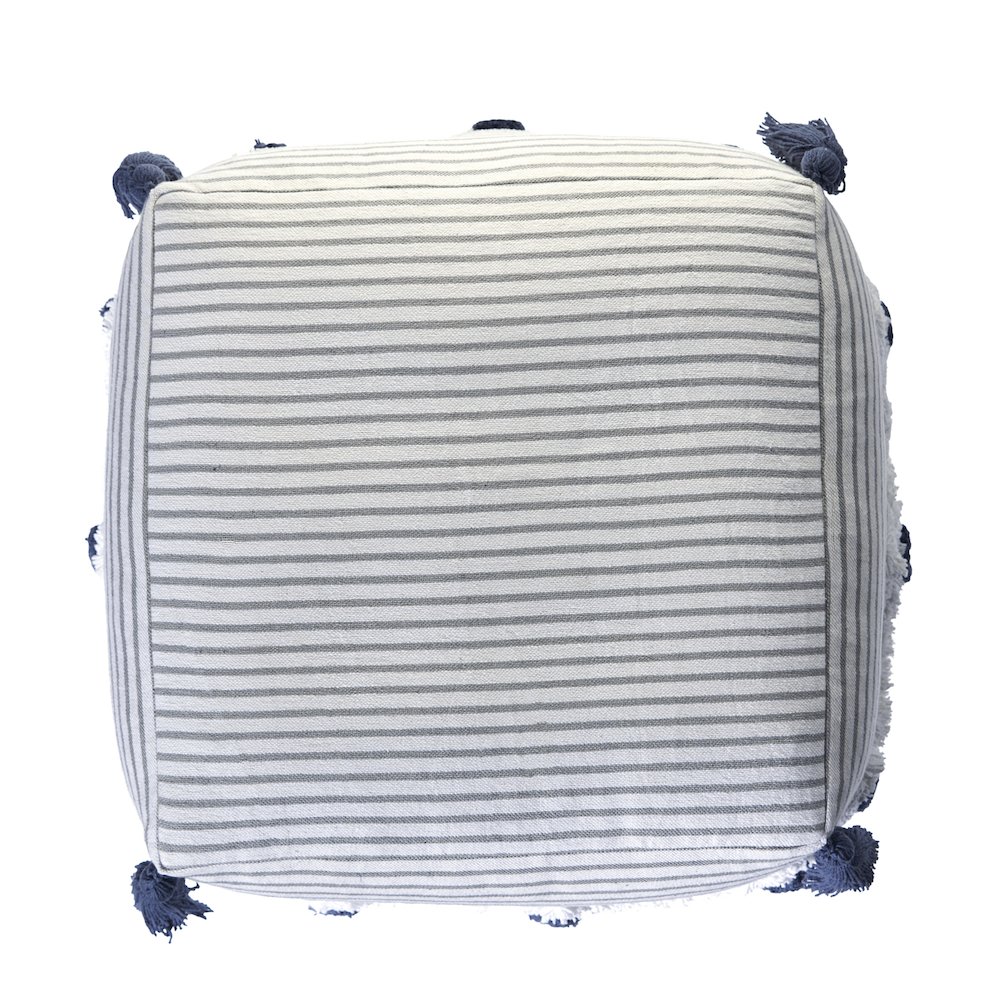 Gray/White Striped Hand-Woven All-Natural Cotton Ottoman Pouf. Picture 4