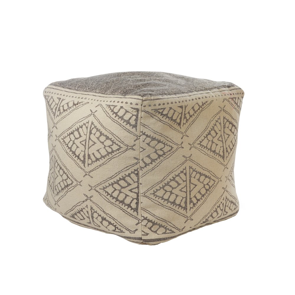Beige/Gray Tribal Handmade All-Natural Cotton Ottoman Pouf. Picture 1
