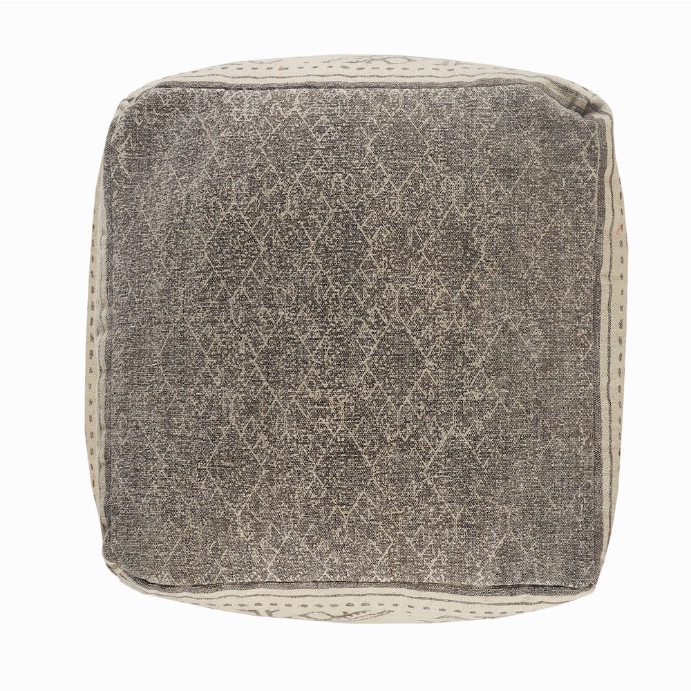 Beige/Gray Tribal Handmade All-Natural Cotton Ottoman Pouf. Picture 3