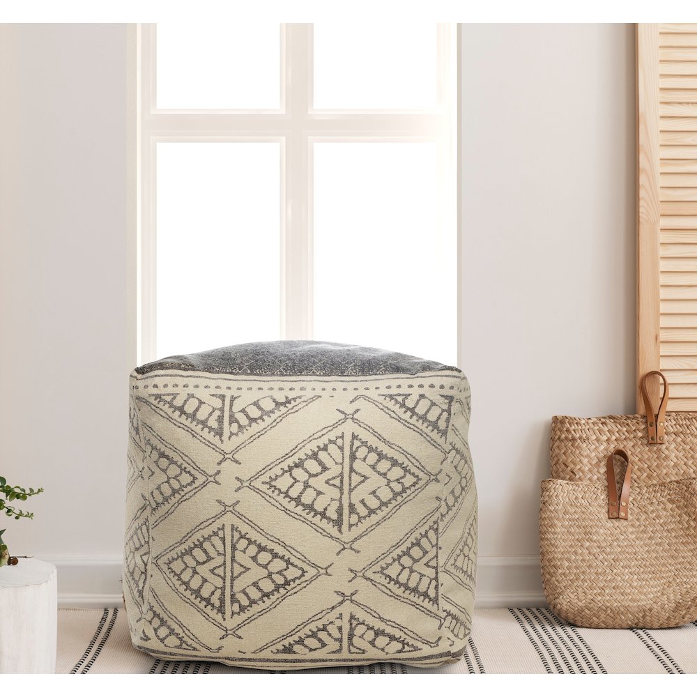 Beige/Gray Tribal Handmade All-Natural Cotton Ottoman Pouf. Picture 5