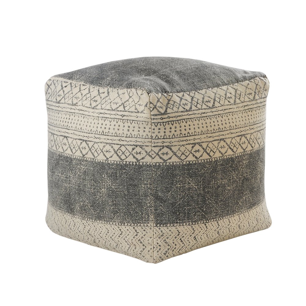 Cream/Gray Tribal Handmade All-Natural Cotton Ottoman Pouf. Picture 1