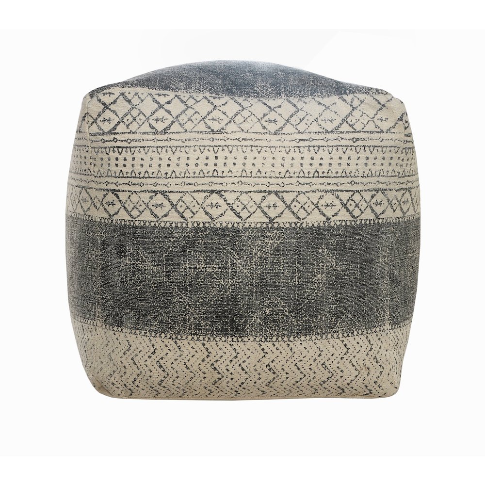 Cream/Gray Tribal Handmade All-Natural Cotton Ottoman Pouf. Picture 5