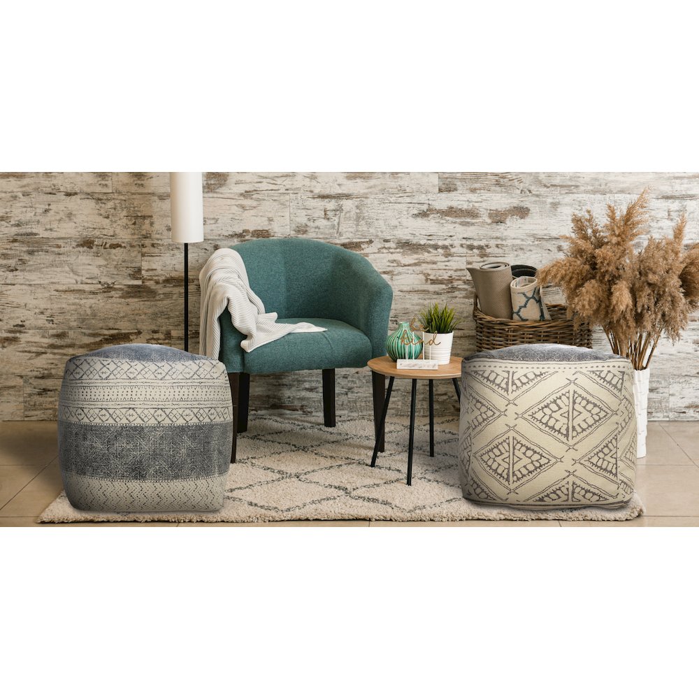 Cream/Gray Tribal Handmade All-Natural Cotton Ottoman Pouf. Picture 7