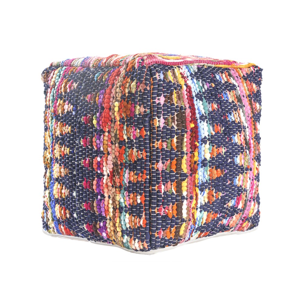 Dillon Cotton and Jute Indoor Pouf in Chindi, 18" x 18" x 18". Picture 3