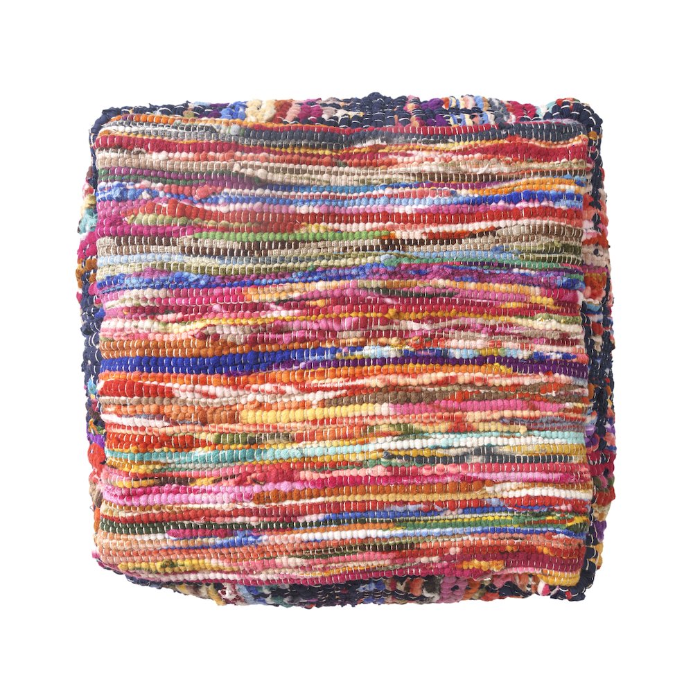 Dillon Cotton and Jute Indoor Pouf in Chindi, 18" x 18" x 18". Picture 4