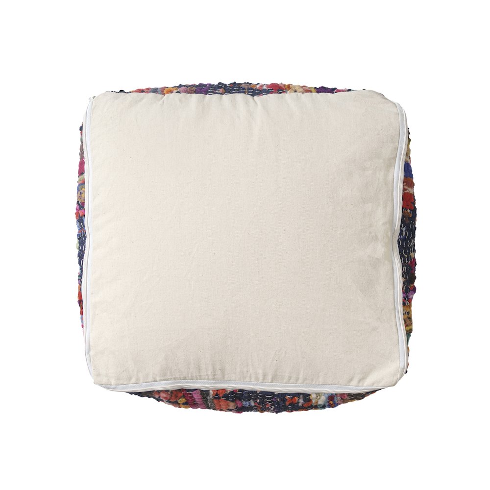 Dillon Cotton and Jute Indoor Pouf in Chindi, 18" x 18" x 18". Picture 5