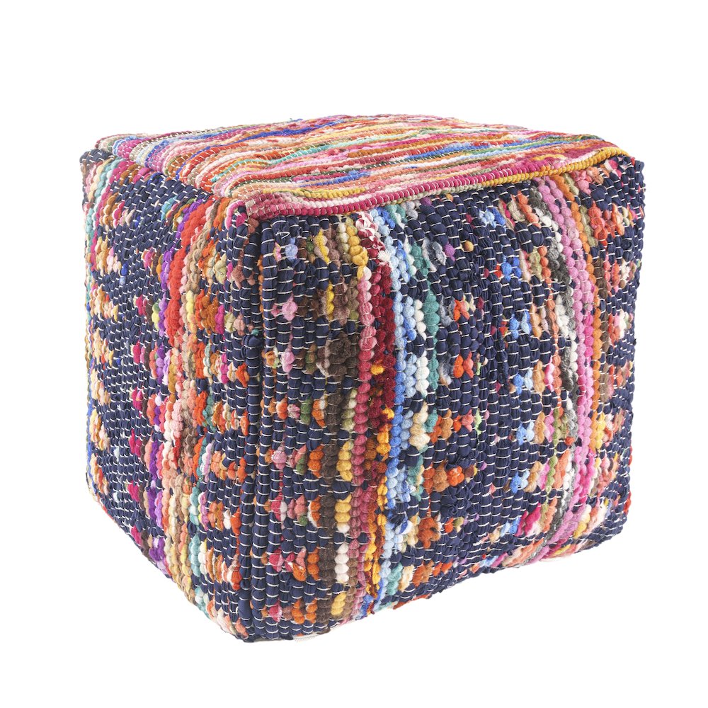 Dillon Cotton and Jute Indoor Pouf in Chindi, 18" x 18" x 18". Picture 7