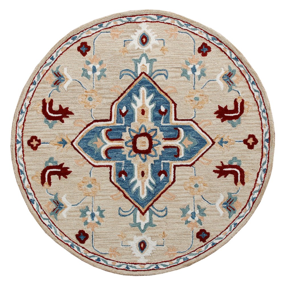 RugsA Beige/Blue Medallion Wool Round Rug. Picture 1