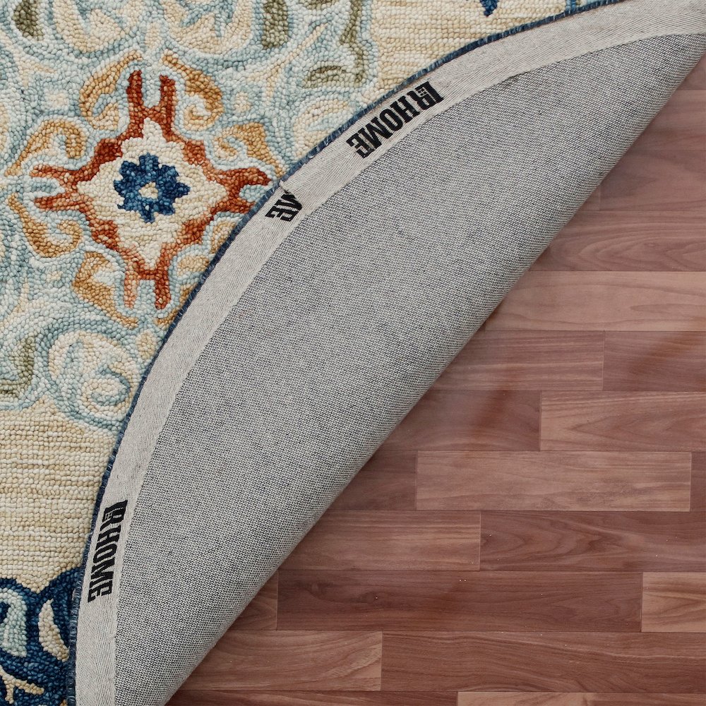 RugsA Beige/Blue Medallion Wool Round Rug. Picture 6