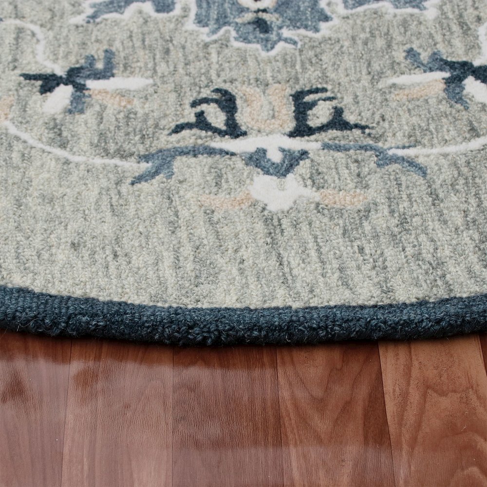 RugsA Gray/Blue Medallion Wool Round Rug. Picture 3