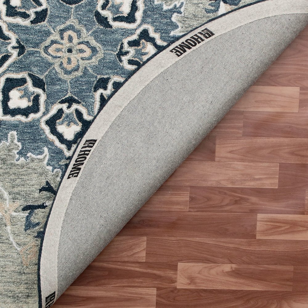 RugsA Gray/Blue Medallion Wool Round Rug. Picture 6