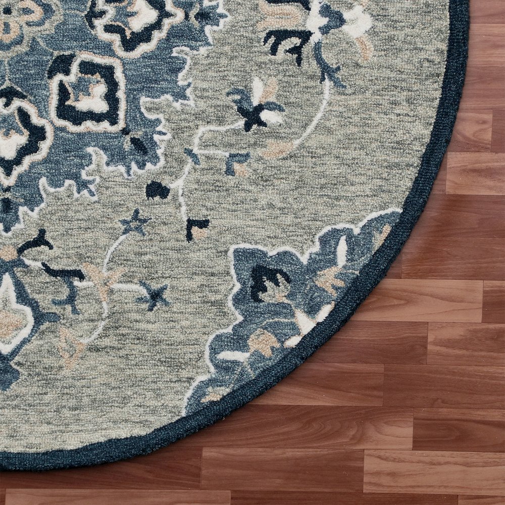 RugsA Gray/Blue Medallion Wool Round Rug. Picture 5