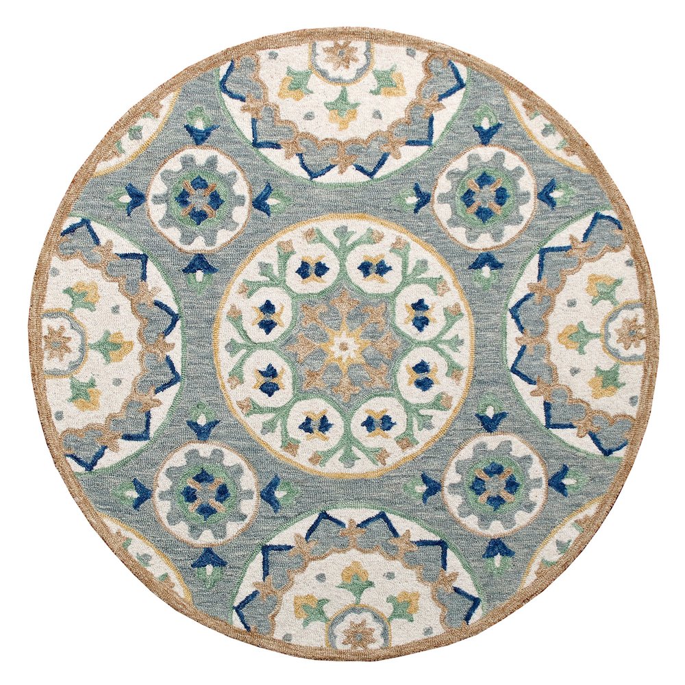 RugsA Gray/Brown Suzani Wool Round Rug. Picture 1