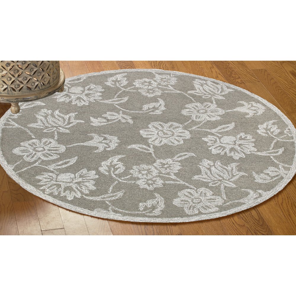 RugsA Gray/Ivory Floral Wool Round Rug. Picture 2