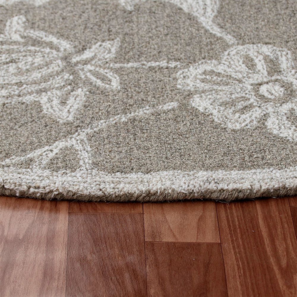 RugsA Gray/Ivory Floral Wool Round Rug. Picture 3