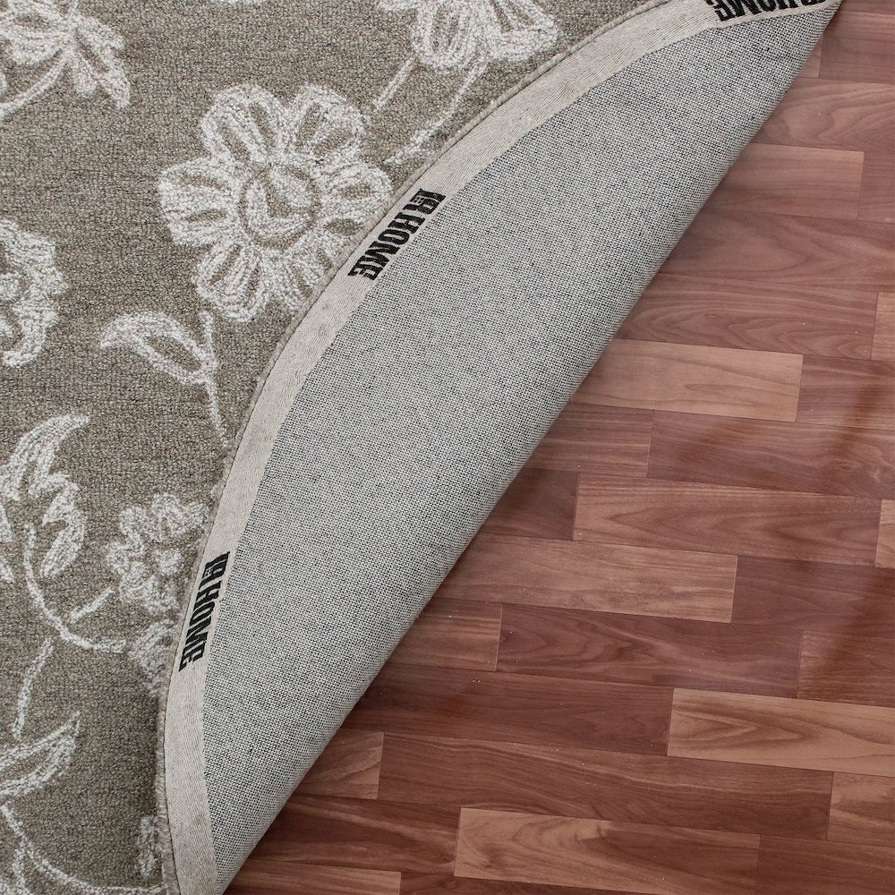 RugsA Gray/Ivory Floral Wool Round Rug. Picture 6