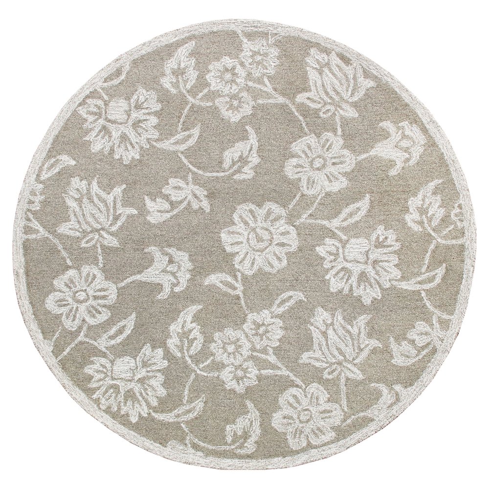 RugsA Gray/Ivory Floral Wool Round Rug. Picture 1
