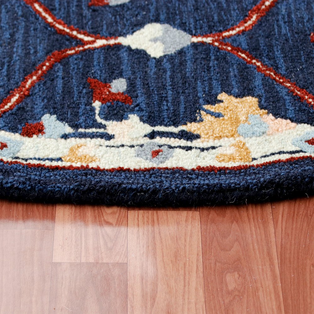 RugsA Navy/Red Trellis Wool Round Rug. Picture 3