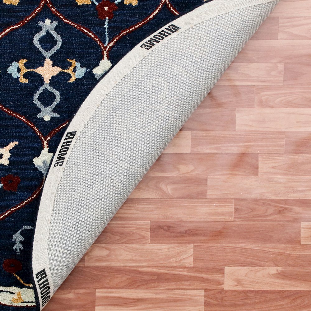 RugsA Navy/Red Trellis Wool Round Rug. Picture 6