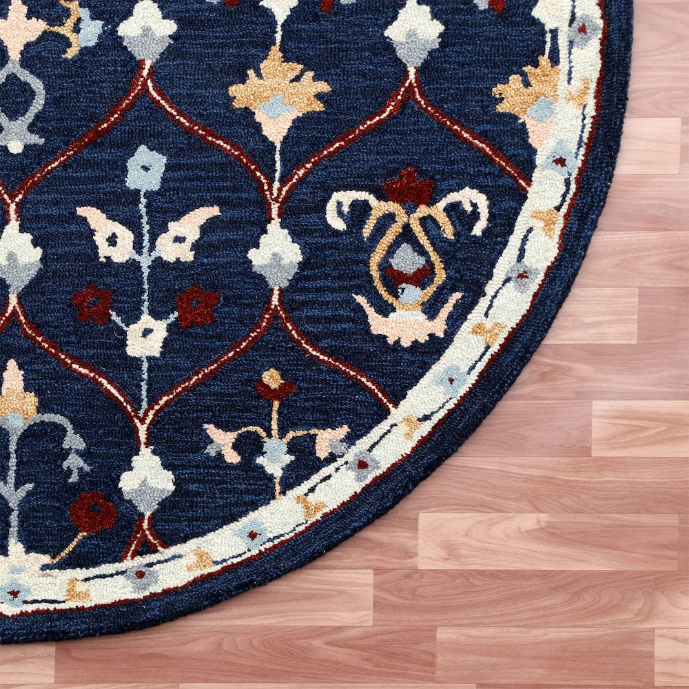 RugsA Navy/Red Trellis Wool Round Rug. Picture 5
