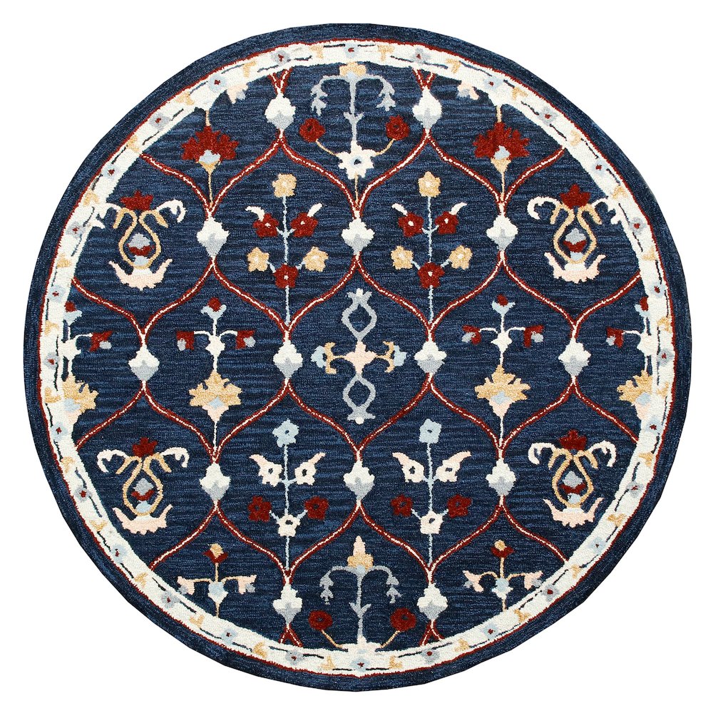 RugsA Navy/Red Trellis Wool Round Rug. Picture 1