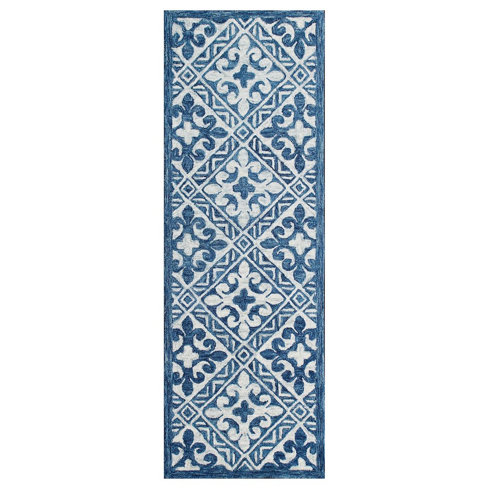 Blue Floral Hand-Tufted Wool Runner Rug. Picture 1