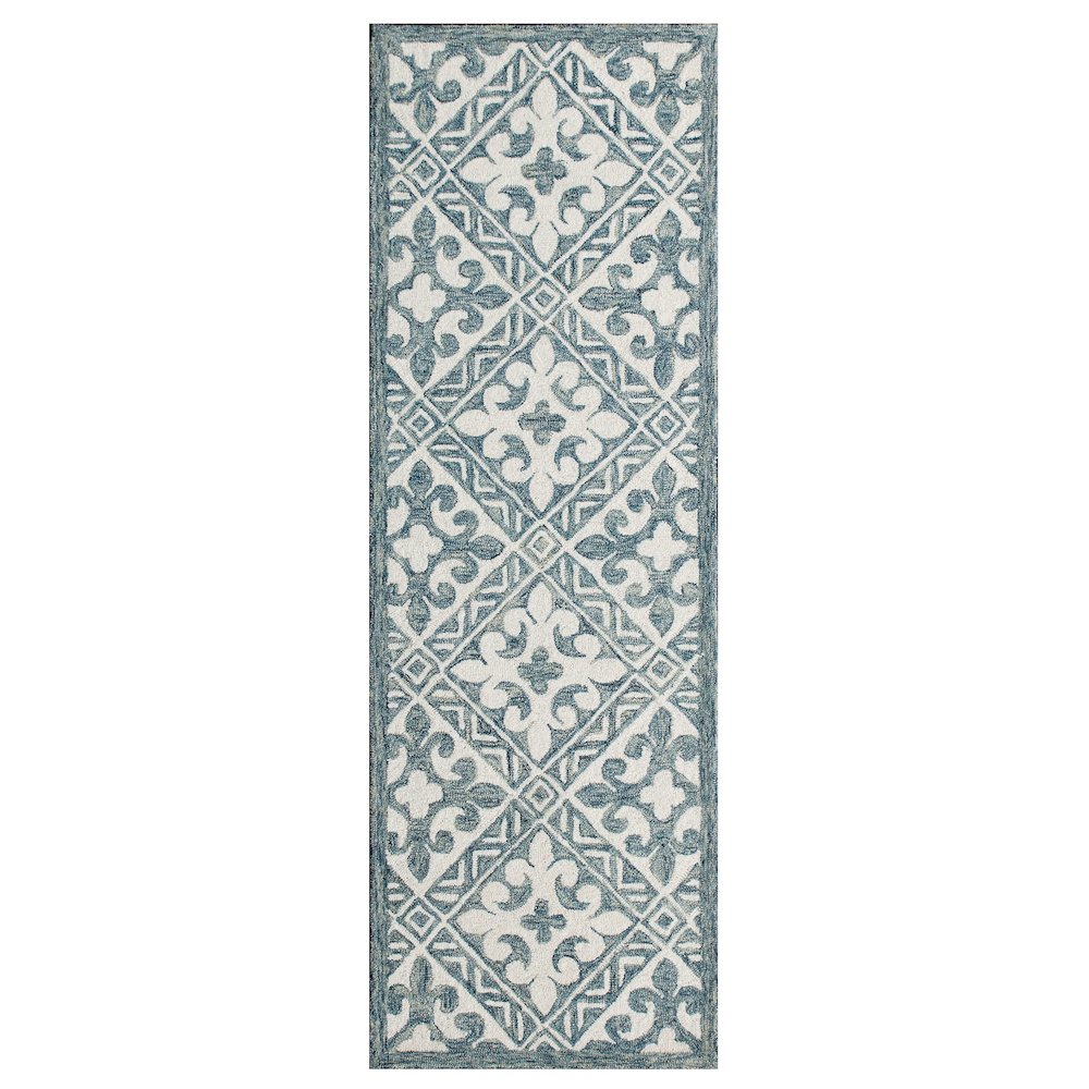 Indigo Floral Hand-Tufted Wool Runner Rug. Picture 1