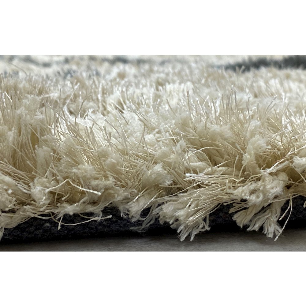Cream and Charcoal Moroccan Geometric Shag Rug. Picture 3