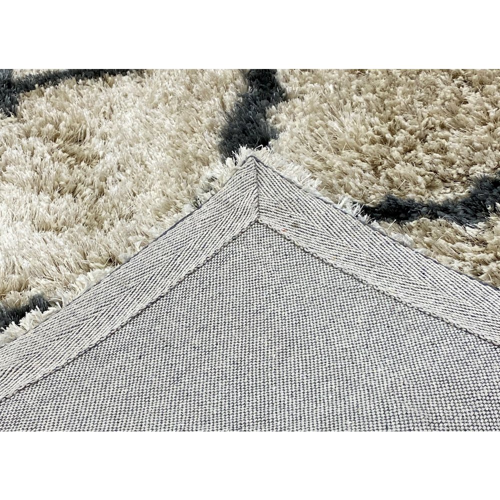 Cream and Charcoal Moroccan Geometric Shag Rug. Picture 4