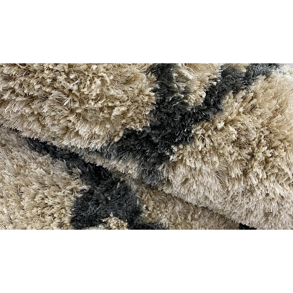Cream and Charcoal Moroccan Geometric Shag Rug. Picture 5