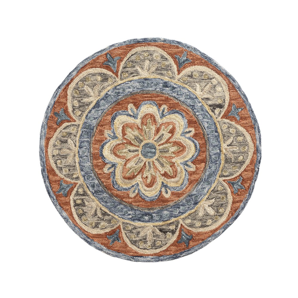 Rust Floral Farmhouse Hand-Woven Wool Indoor Area Rug. Picture 1