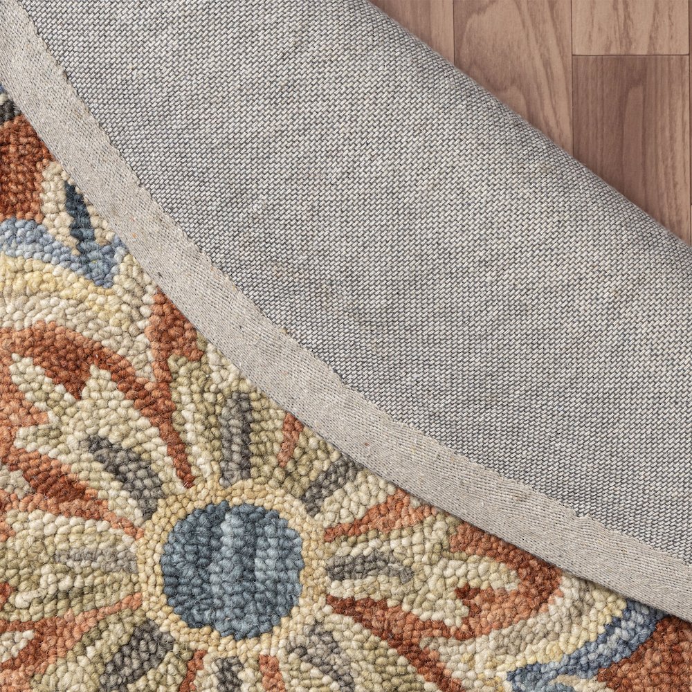Rust Floral Farmhouse Hand-Woven Wool Indoor Area Rug. Picture 5