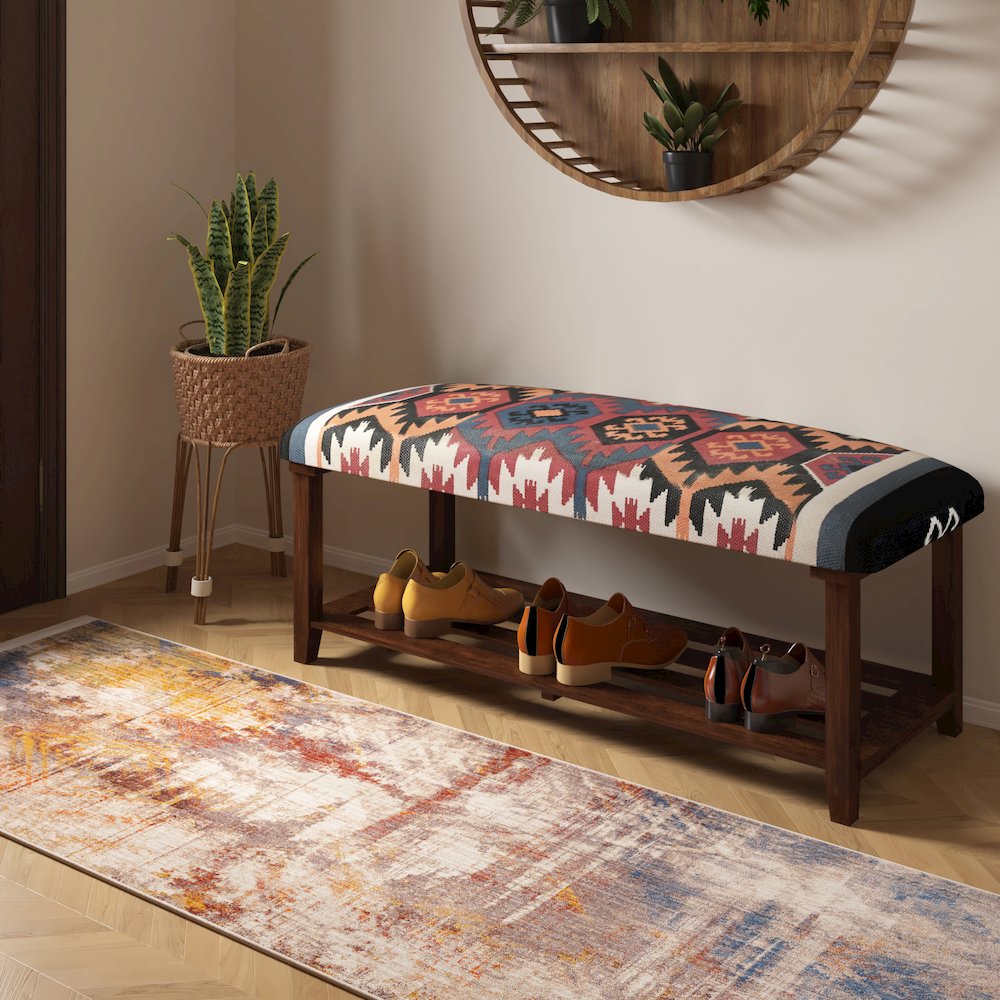 Reno Accent Bench Brown Finish 40" W x 16" D x 18" H, Multicolored. Picture 2