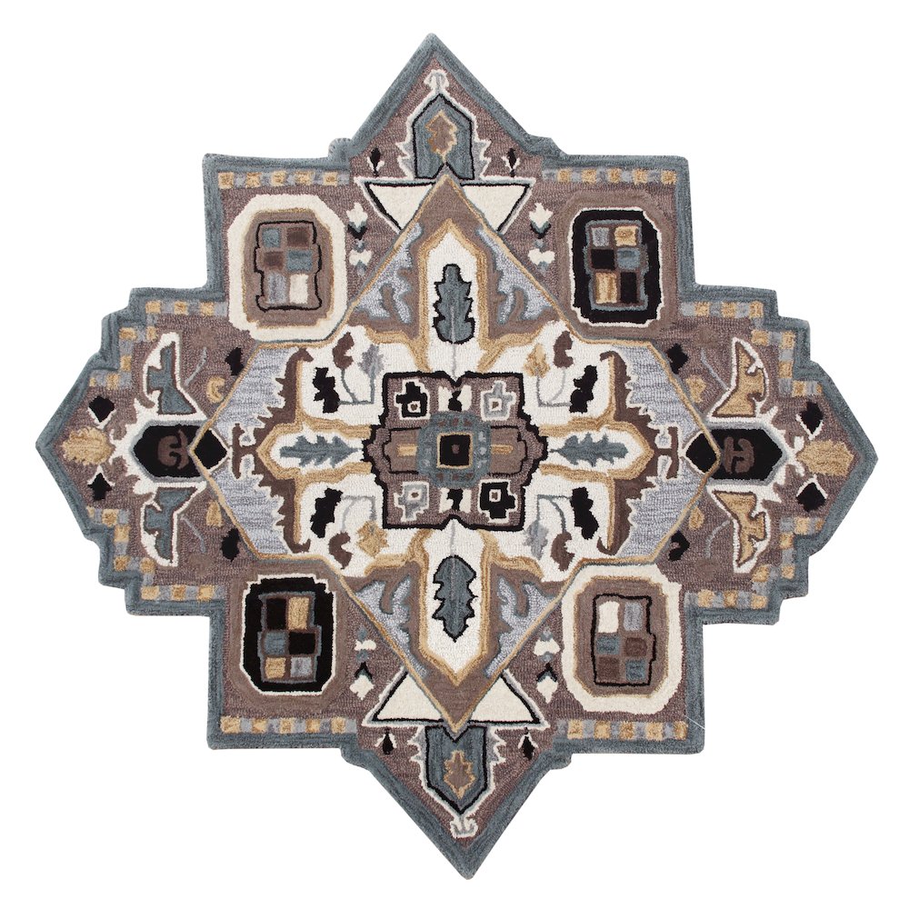 Southwestern Winter Cabin Medallion Shape Rug. Picture 1