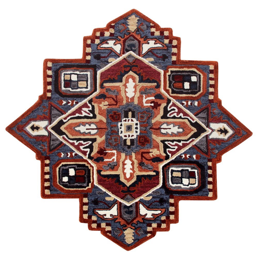 Bold Southwestern Summer Cabin Medallion Shape Rug. Picture 1
