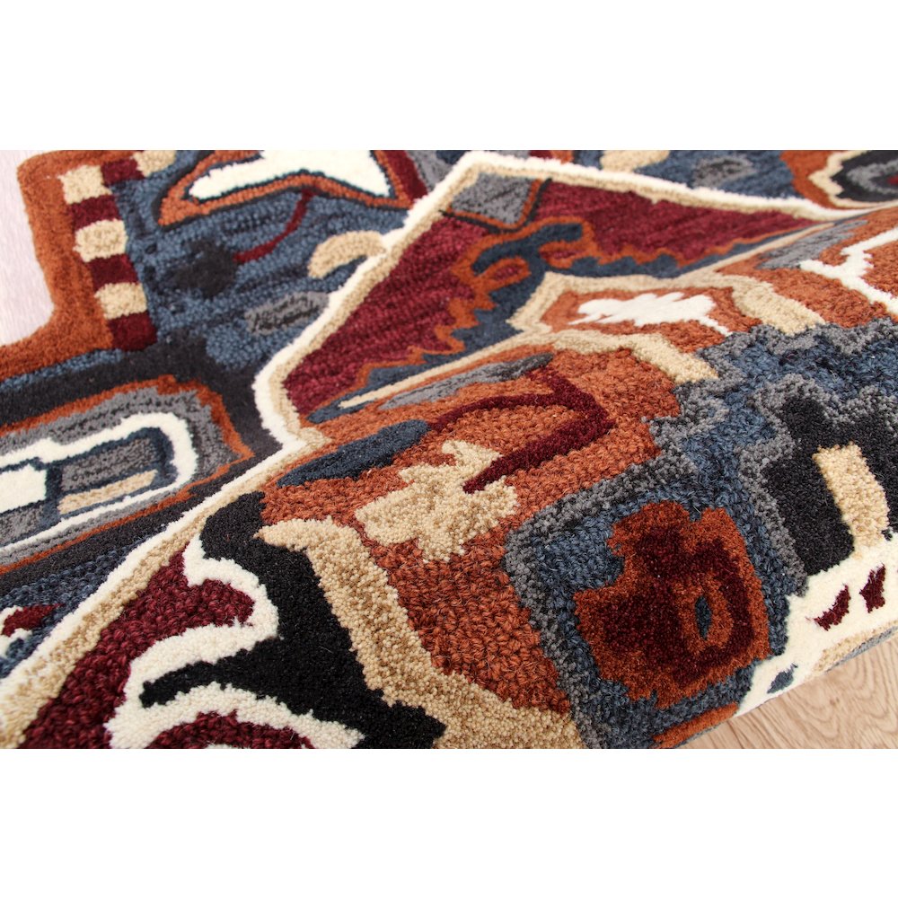 Bold Southwestern Summer Cabin Medallion Shape Rug. Picture 5
