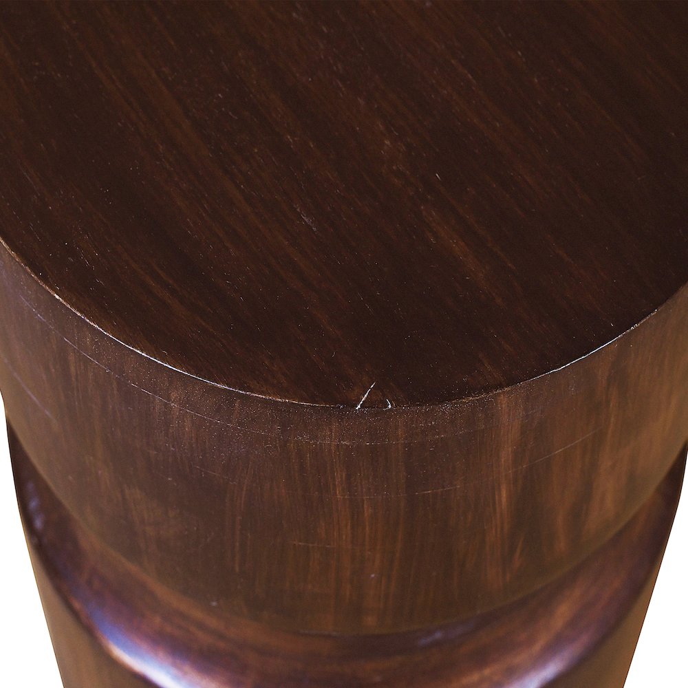 Brown Contemporary Handmade Solid Mango Wood Drum Side End Table. Picture 6